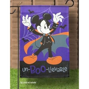 DISNEY HALLOWEEN GARDEN FLAG 12.5"x 18" Mickey Mouse Un-boo-lievable fall Flag
